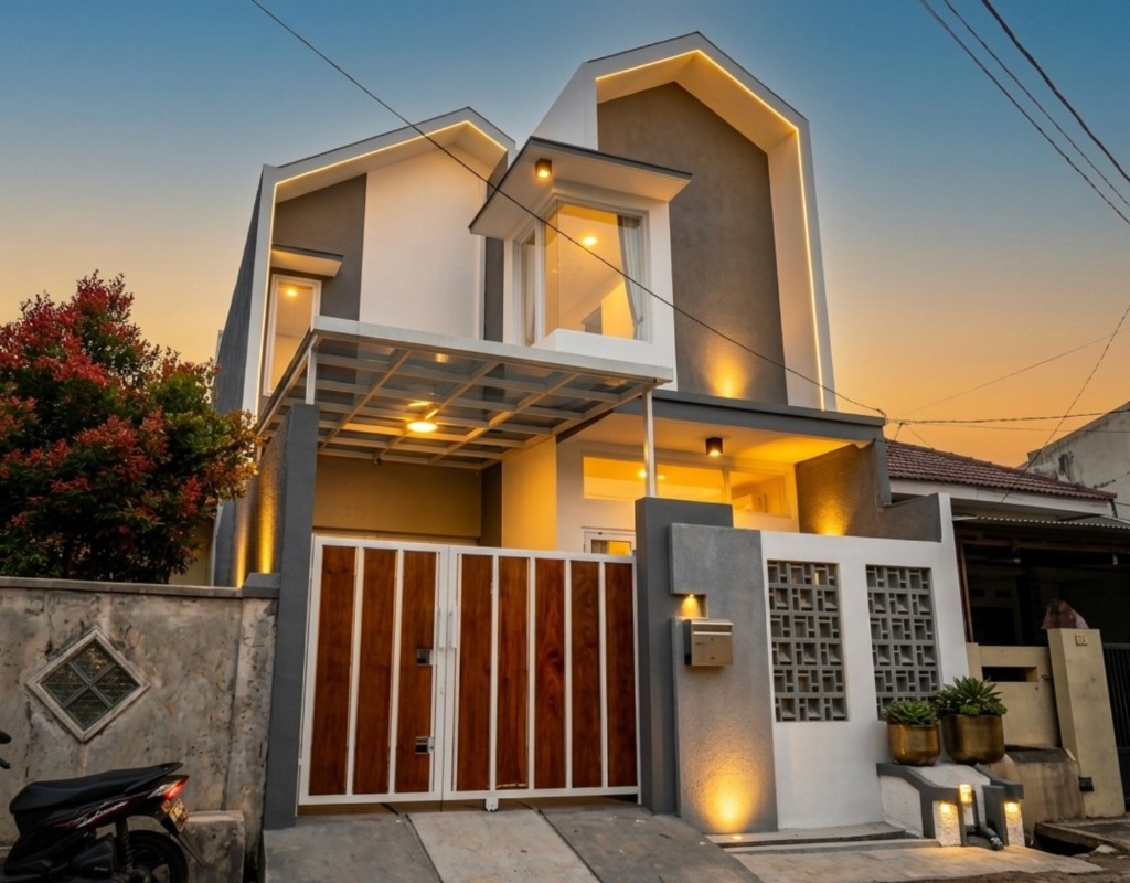 Rumah tinggal dengan pencahayaan malam